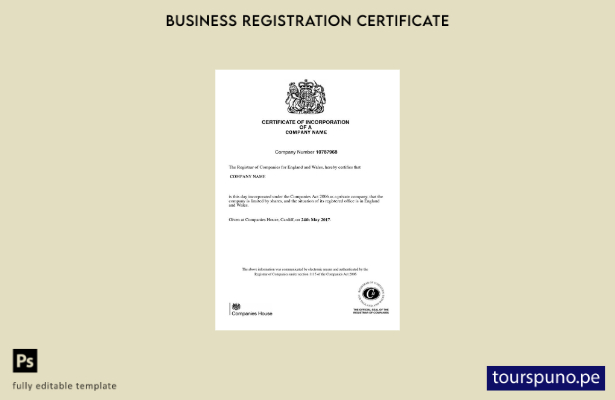 Plantilla de certificado de incorporación del Reino Unido lista para imprimir